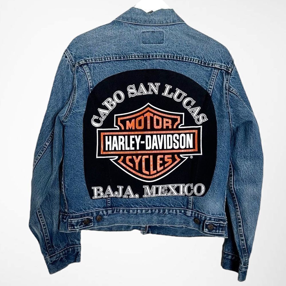 Vintage Levi Harley Davidson Reworked Upcycled Trucker Denim Jean Jacket - Picture 3 of 8
